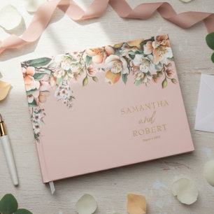 Libro De Visitas Elegante Boda de Peach y Gold Floral
