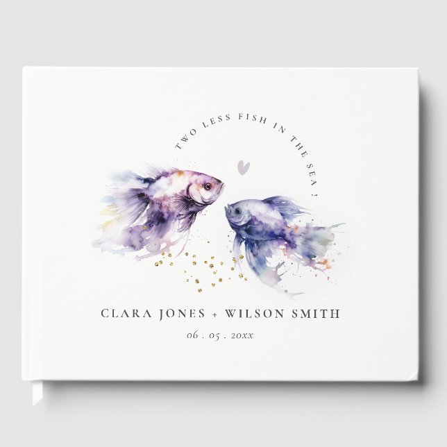 Libro De Visitas Elegante Boda de Pescado Costero Lilac (Anverso)