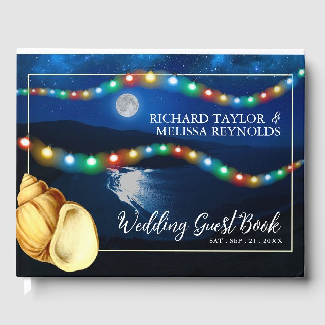 Libro De Visitas Elegante Boda de Playa Monoiluminada (Anverso)