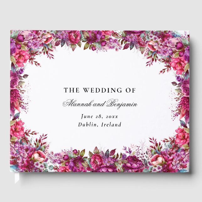 Libro De Visitas Elegante Boda de Primavera Magenta Floral (Anverso)