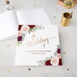 Libro De Visitas Elegante Boda de Relieve metalizado de Rosas de Bo