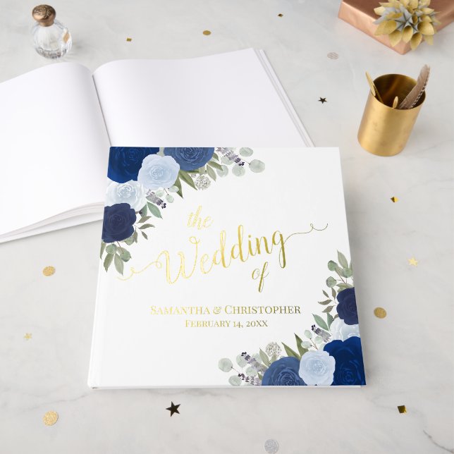 Libro De Visitas Elegante Boda de Relieve metalizado de Rosas de Mo (Anverso Abierto)