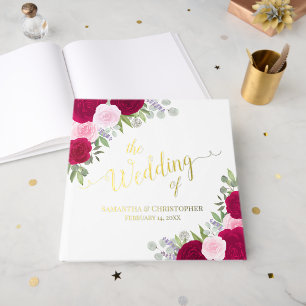 Libro De Visitas Elegante Boda de Relieve metalizado de Rosas Magen