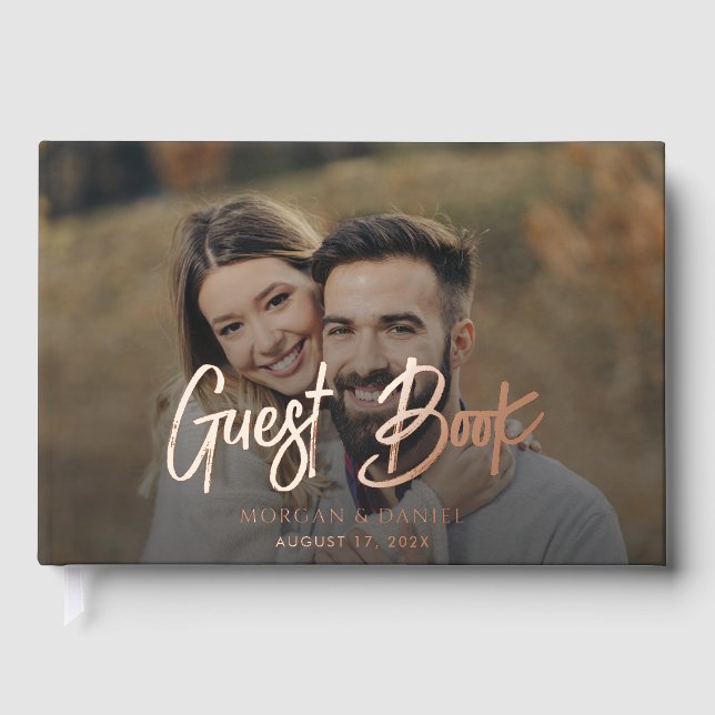 Libro De Visitas Elegante Boda de Relieve metalizado dorado de escr (Anverso)