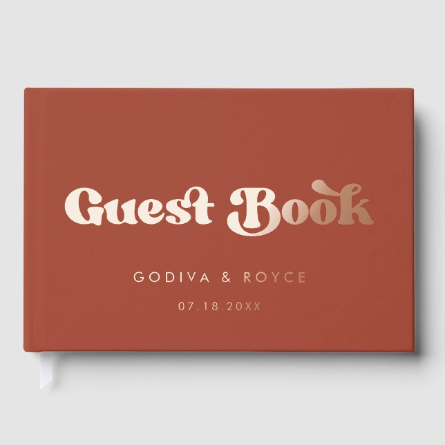 Libro De Visitas Elegante boda de Relieve metalizado dorado Retro T (Anverso)