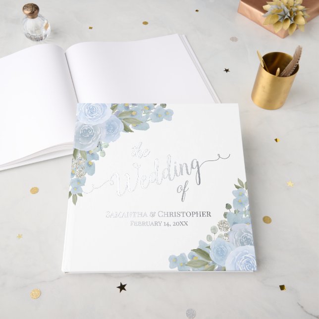 Libro De Visitas Elegante Boda de Relieve metalizado floral de Boho (Anverso Abierto)