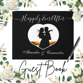 Libro De Visitas Elegante Boda de Rosa moderno con foto dorada