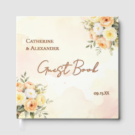 Libro De Visitas Elegante Boda de Rosas de acuarela floral