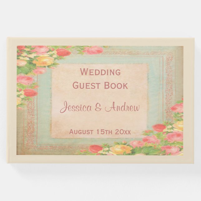 Libro De Visitas Elegante Boda de Rosas de época (Anverso)