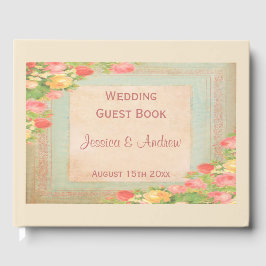 Libro De Visitas Elegante Boda de Rosas de época