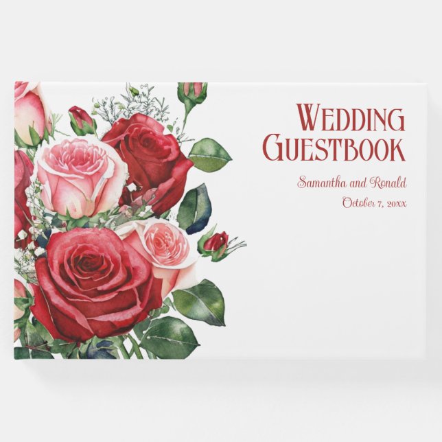Libro De Visitas Elegante Boda de rosas rojas y rosas (Anverso)
