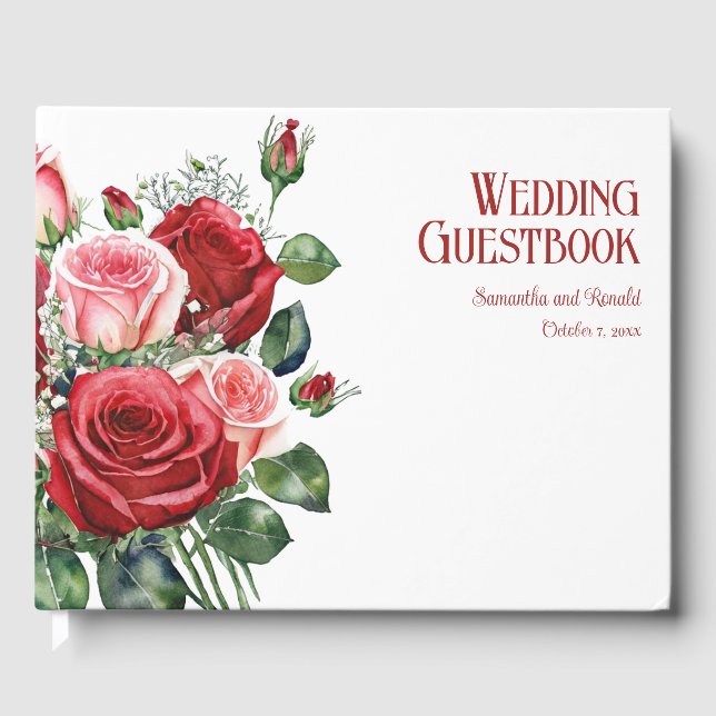 Libro De Visitas Elegante Boda de rosas rojas y rosas (Anverso)