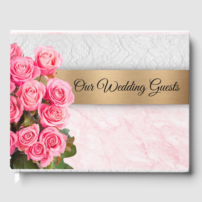 Libro De Visitas Elegante Boda de rosas rosadas (Anverso)