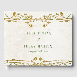 Libro De Visitas Elegante Boda de Rústica Verde Crema Neutral