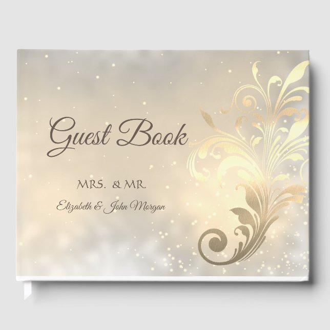 Libro De Visitas Elegante Boda de Swirls Gold Moda (Anverso)