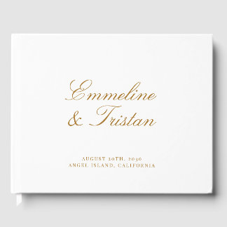 Libro De Visitas Elegante Boda de tipografía con guión dorado