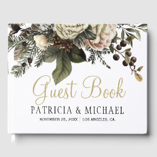 Libro De Visitas Elegante boda de tipografía de oro floral de invie
