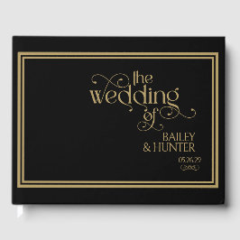 Libro De Visitas Elegante Boda de Tipografía Ornate de Oro Negro