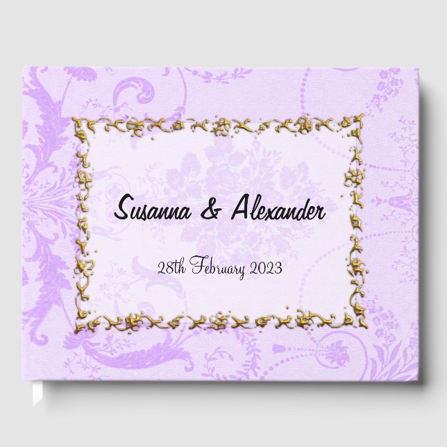 Libro De Visitas Elegante Boda del Boho Purple Damask (Anverso)