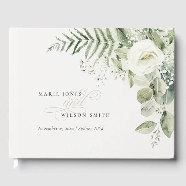 Libro De Visitas Elegante Boda del Foliage Fern Eucalyptus Greenery (Anverso)