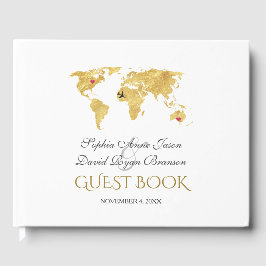 Libro De Visitas Elegante Boda del Mapa Mundial de Oro de Destino