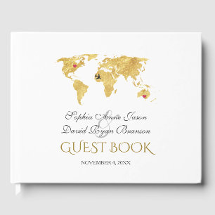 Libro De Visitas Elegante Boda del Mapa Mundial de Oro de Destino
