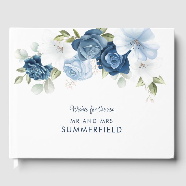 Libro De Visitas Elegante Boda Dusty Blue Floral (Anverso)