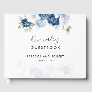 Libro De Visitas Elegante Boda Dusty Blue Floral Bloom
