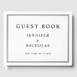 Libro De Visitas Elegante Boda en Blanco y Negro