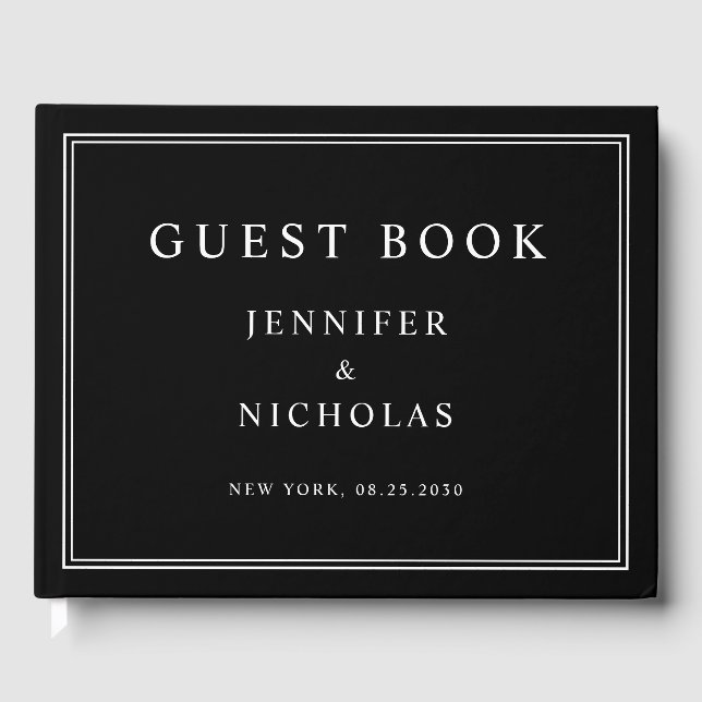 Libro De Visitas Elegante Boda en Blanco y Negro (Anverso)