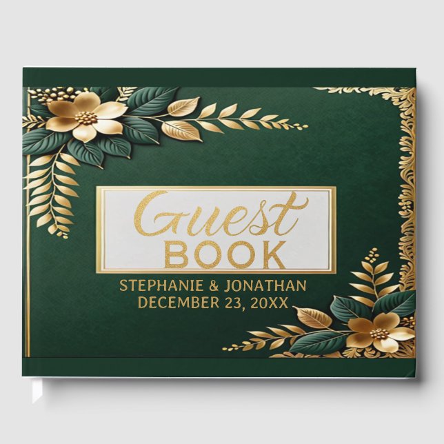 Libro De Visitas Elegante Boda Esmeralda Verde y Gold Classic (Anverso)