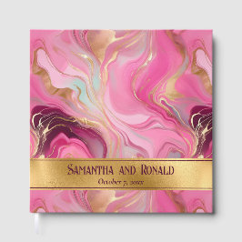 Libro De Visitas Elegante Boda Faux Gold y Pink Marble
