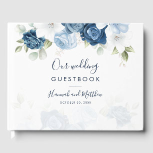 Libro De Visitas Elegante boda floral de acuarela azul polvoriento