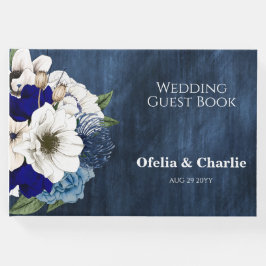 Libro De Visitas Elegante Boda floral de color azul turbio de la ma