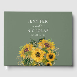 Libro De Visitas Elegante Boda floral de girasoles verde