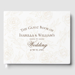 Libro De Visitas Elegante Boda floral de oro