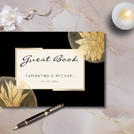 Libro De Visitas Elegante Boda floral de oro negro