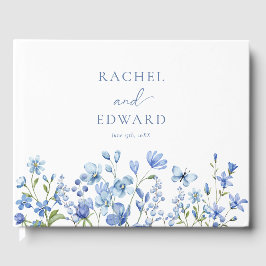 Libro De Visitas Elegante Boda Floral Dusty Azul