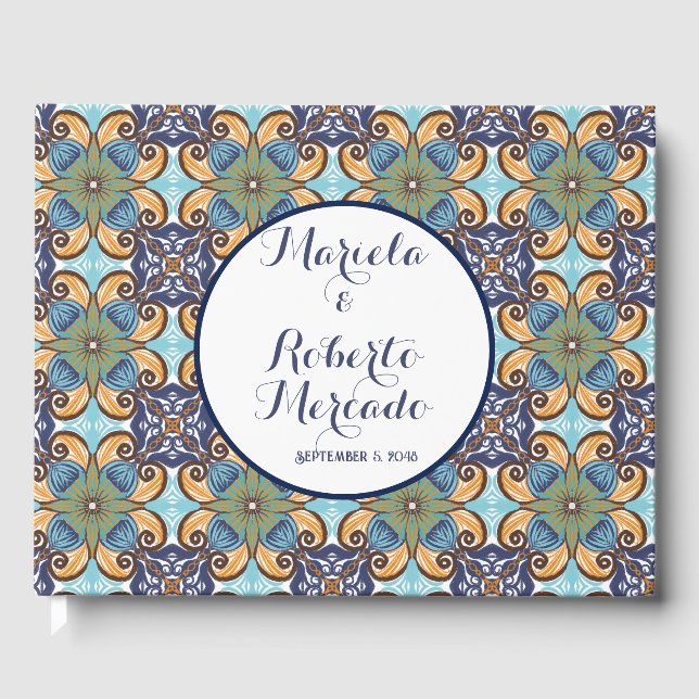 Libro De Visitas Elegante Boda floral mexicano Talavera (Anverso)