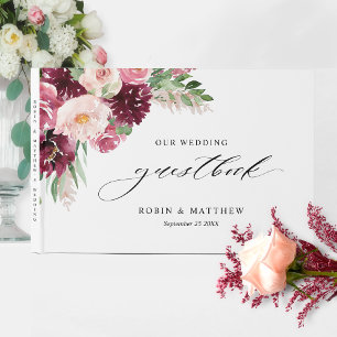 Libro De Visitas Elegante Boda floral rosa de Rubor borgoña/otros