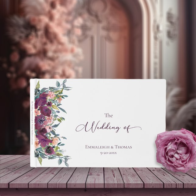 Libro De Visitas Elegante Boda floral rosa morado con encanto (Subido por el creador)