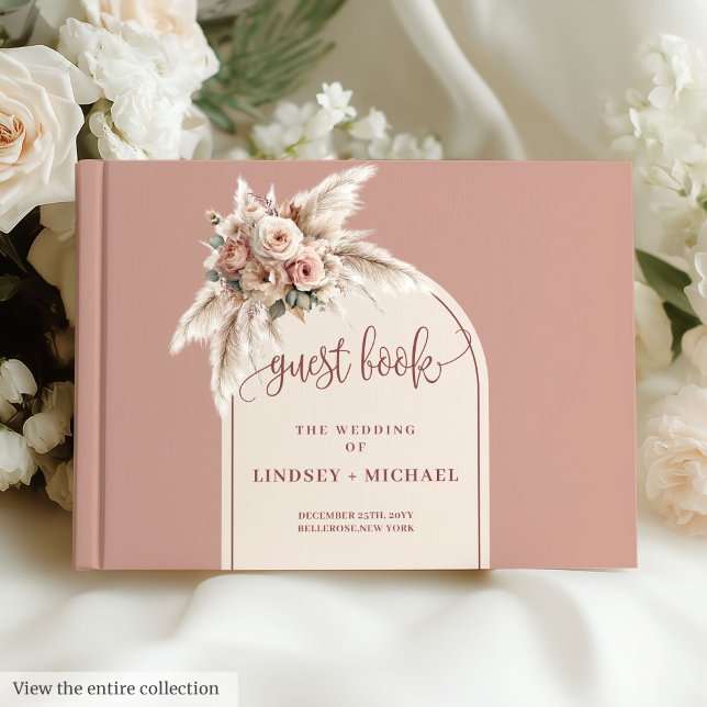 Libro De Visitas Elegante Boda floral rosa rosa rosa rosa rosa pamp (Stylish Dusty Pink Rose Pampas Arch Floral Wedding Guest Book)