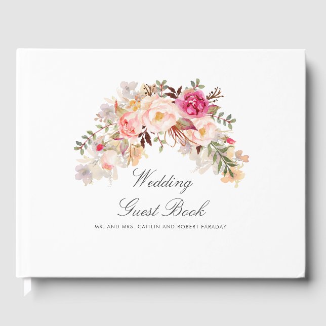 Libro De Visitas Elegante Boda floral rosa Rubor (Anverso)