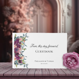 Libro De Visitas Elegante Boda floral rosado púrpura