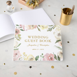 Libro De Visitas Elegante Boda floral Rubor de color rosado de oro 