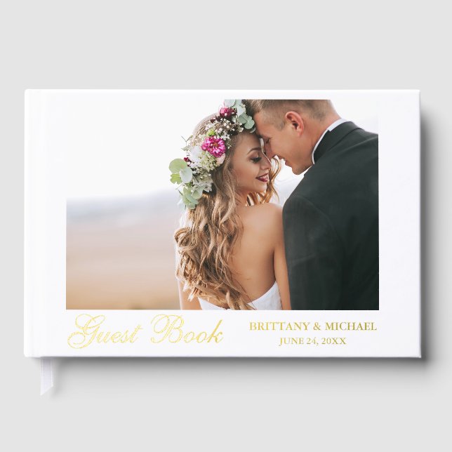 Libro De Visitas Elegante Boda Foil de Oro (Anverso)