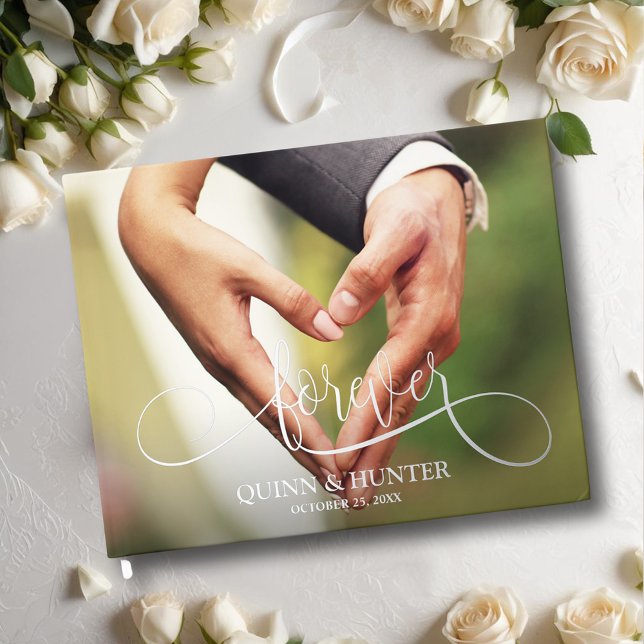 Libro De Visitas Elegante Boda fotográfico (Wedding guest book, your photo with "forever" and details in real silver, gold or rose gold foil)