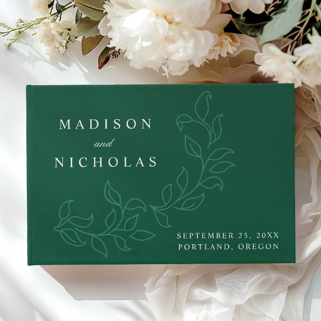 Libro De Visitas Elegante Boda fotográfico de hojas verdes en casca (Subido por el creador)