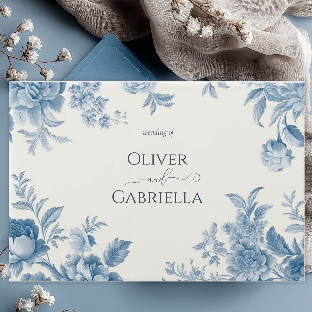 Libro De Visitas Elegante Boda francés de tela azul floral (Subido por el creador)