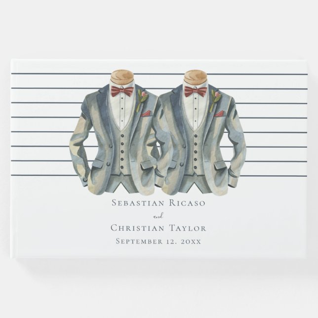 Libro De Visitas Elegante Boda gay, dos novios en traje (Anverso)